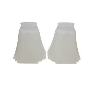 Pair Of Vintage 1980s Mission Style White Frosted Glass Art Deco Style Lamp Shad
